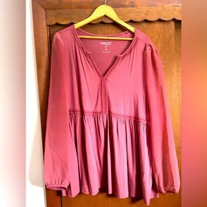 Blush Super Soft Blouse with Sheer Long Sleeves Size 2